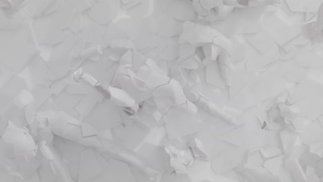 white, crushed android body parts on a foggy junkyard