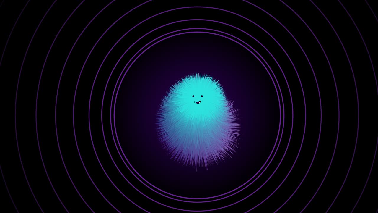 Cartoon virus character in circles on black background in 4k video.
