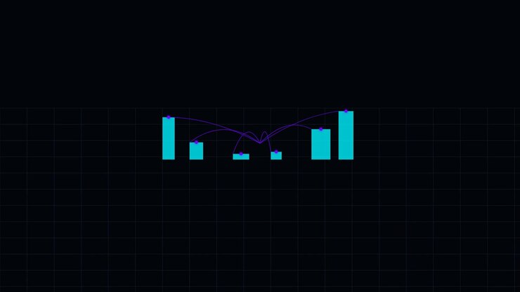 Animated Bar Chart Showing Data Fluctuations with Connecting Arcs