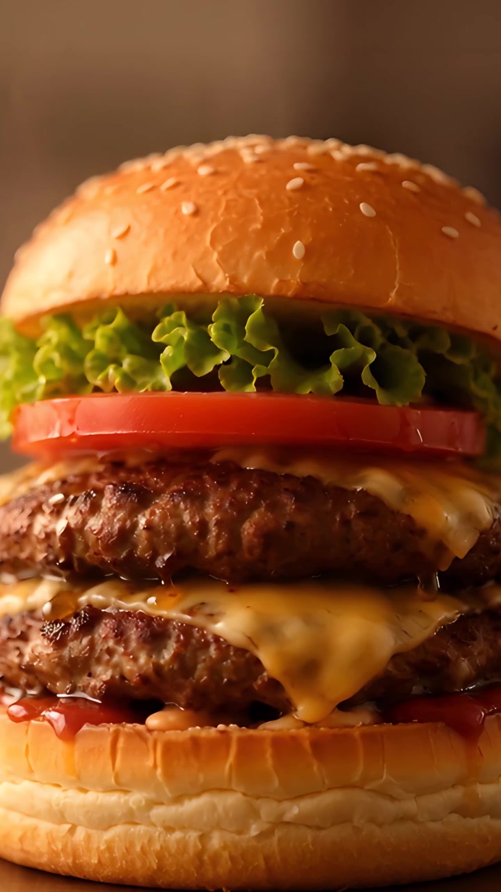 Hamburger Succoso Primo Piano Sfondo Bokeh 4K