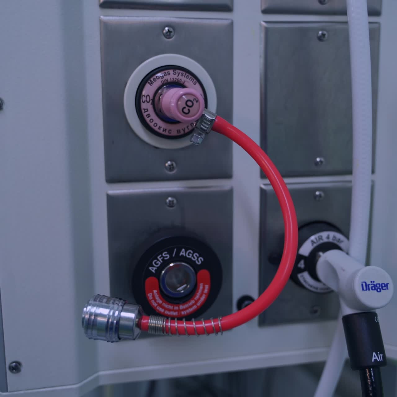 Equipment in the modern surgery room. Special apparatus air bar with tubes giving compresses oxygen during operations