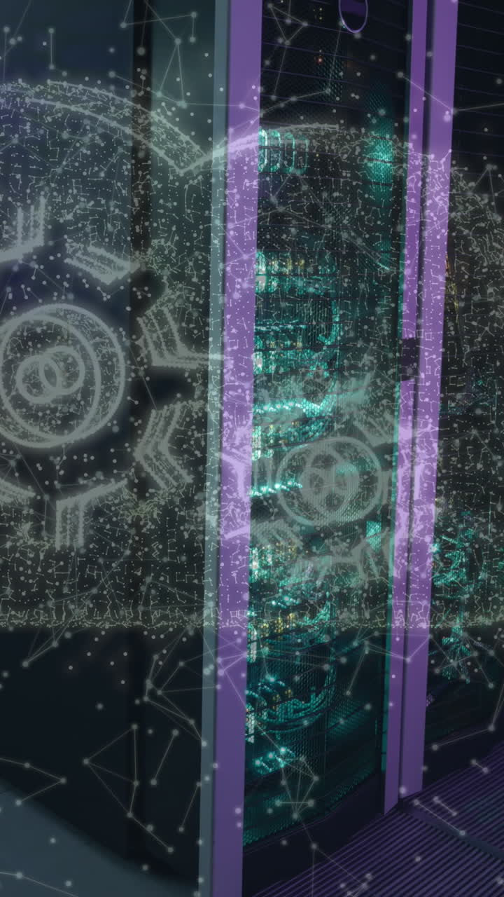 animación de la nube con el icono de los engranajes sobre la sala del servidor