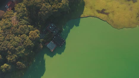 aerial top down view of a green lake, parque barigui, curitiba, paraná, brazil