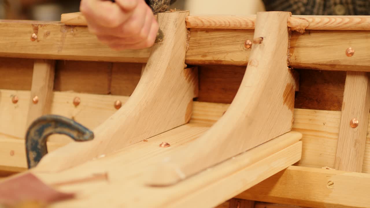 Securing Oak Knee with Copper Nail and Rove in Boat