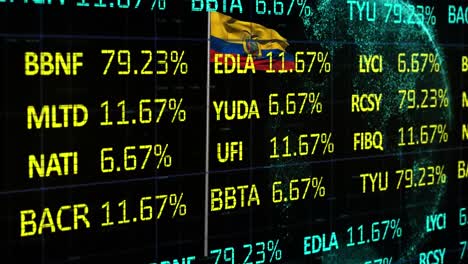 animation of financial data processing over flag of ecuador