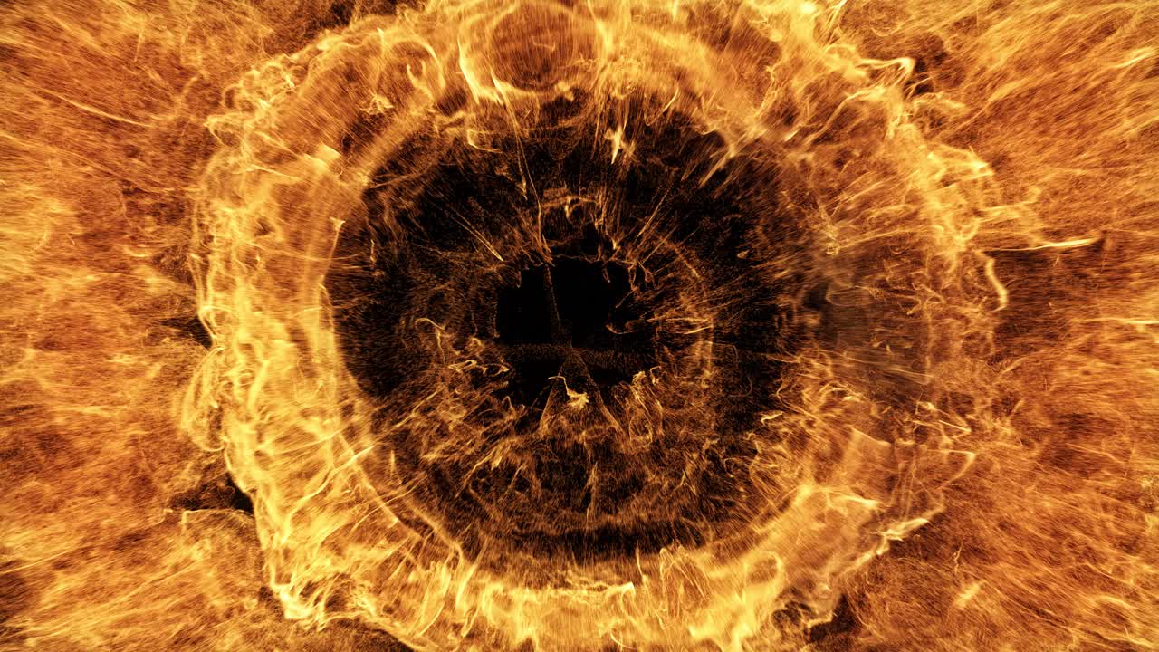 Abstract Fiery Energy Bursting and Expanding on Black Background