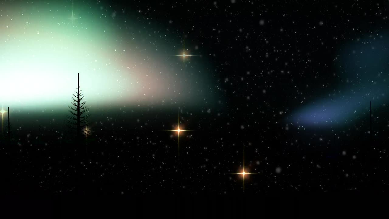 animación de abetos sobre las estrellas