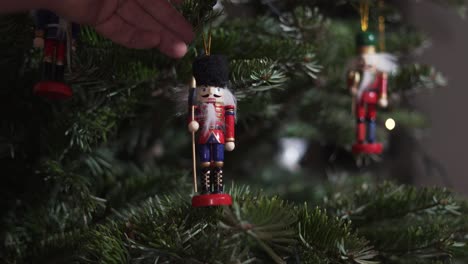 Decoration-Toy-Nutcracker-on-Christmas-Tree-4K-Shot