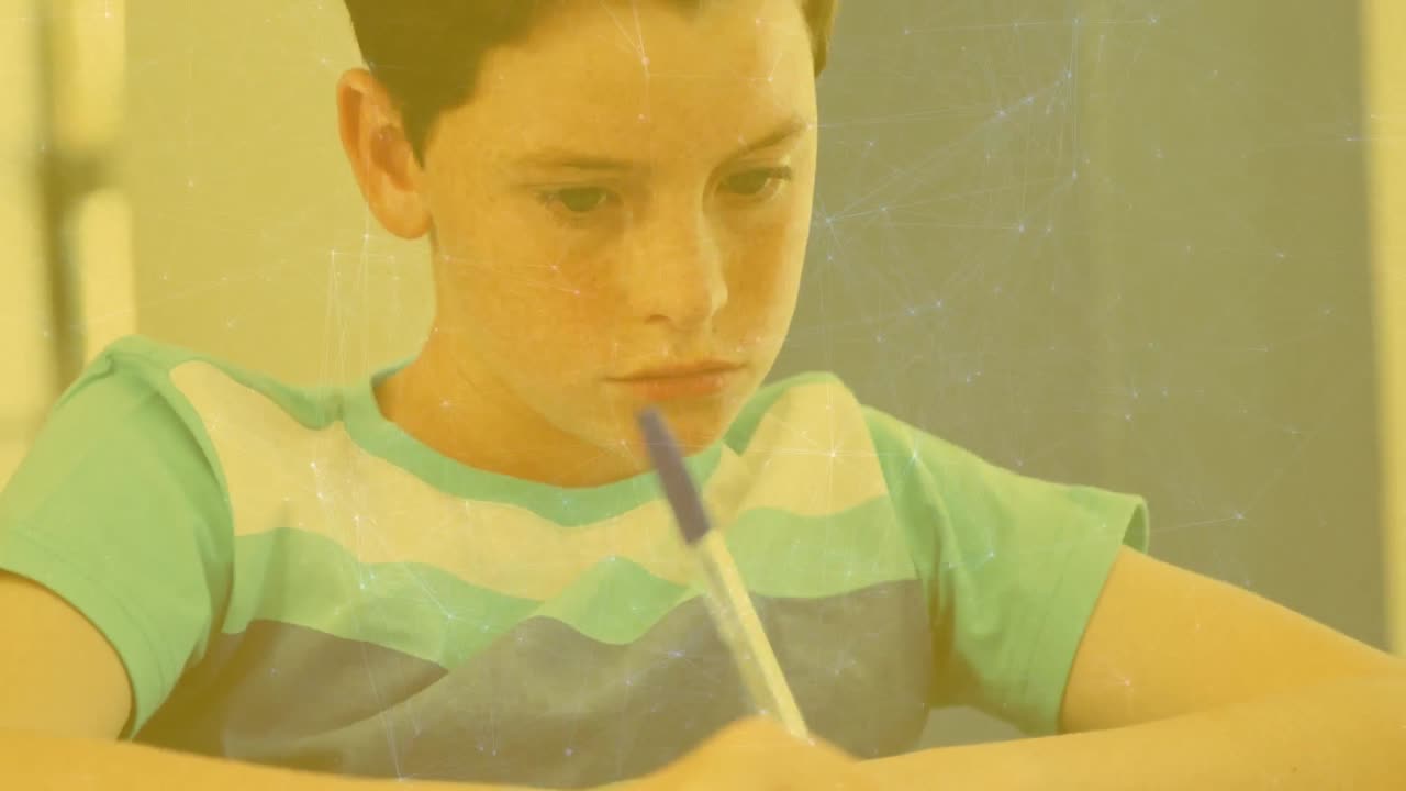 교실에서 학교 소년에 대한 연결 네트워크의 애니메이션