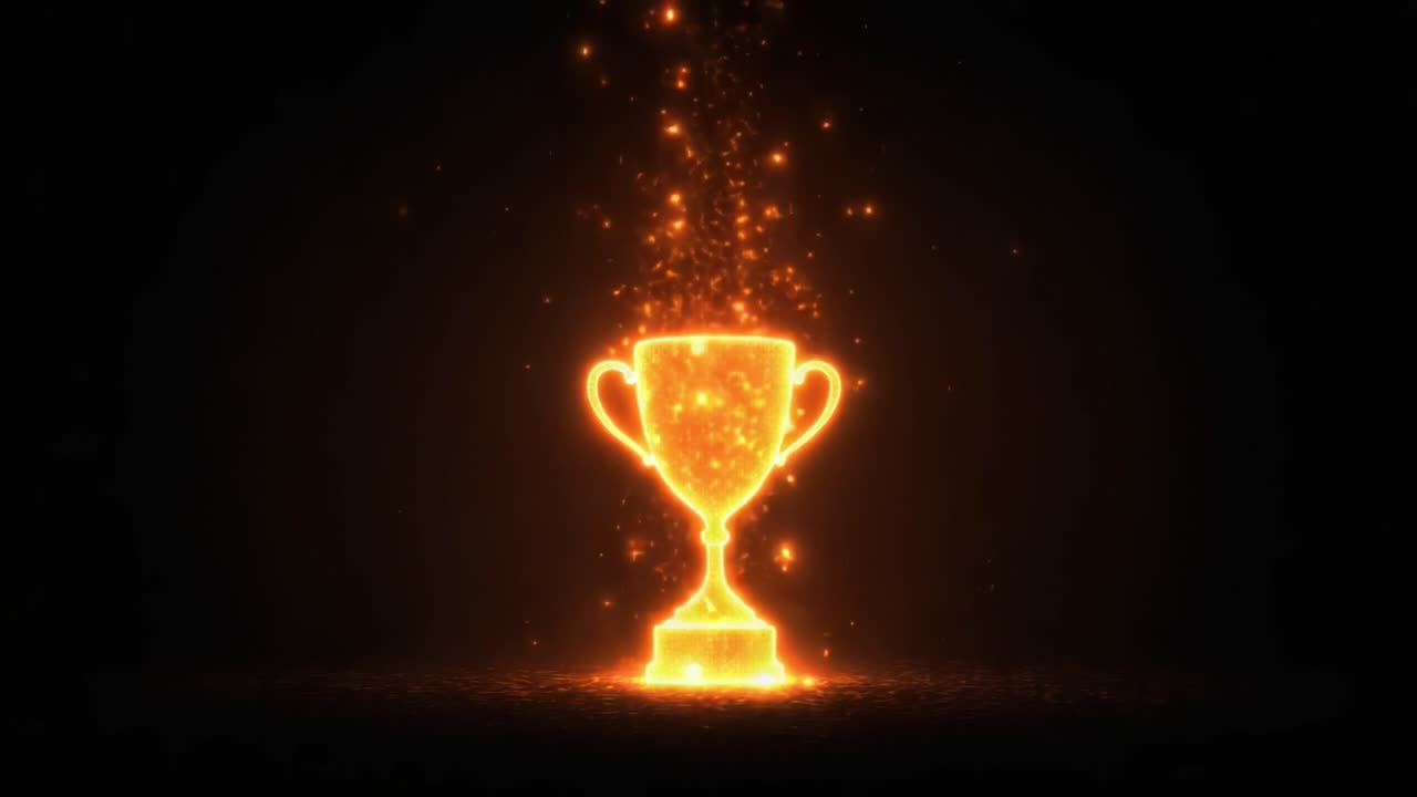 A Stunningly Brilliant Trophy Illuminated by Glowing Particles, Symbolizing Achievement and Success in a Magical and Dreamlike Atmosphere