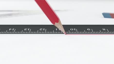 빨간 연필은 줄을 따라 선을 그립니다.