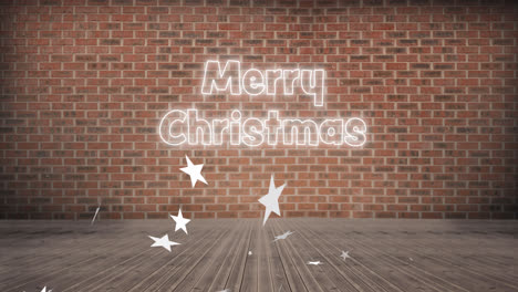 animation of merry christmas text over falling stars