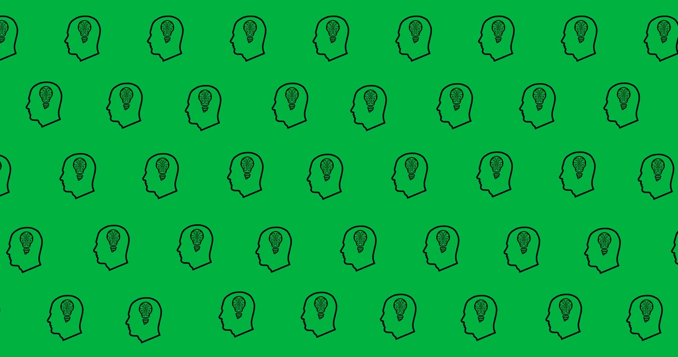 Icone di più teste umane in un pattern continuo su spazio per il testo, su sfondo trasparente
