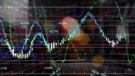 animation of financial and business data processing over cityscape