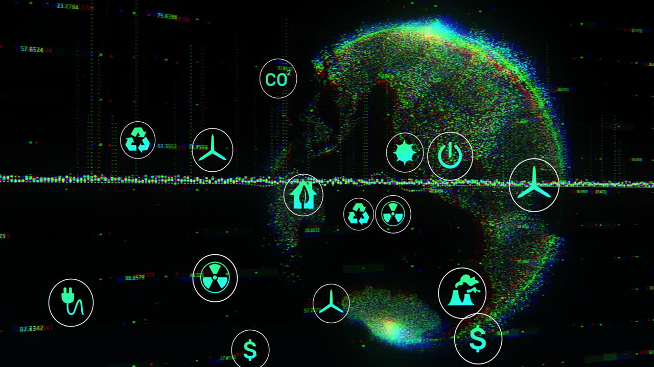 전 세계 에코 아이콘과 데이터 처리의 애니메이션