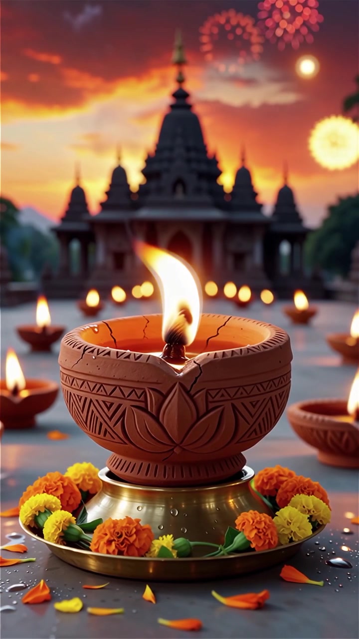 Diwali Festival Background with Lanterns and Traditional Diyas Decorations