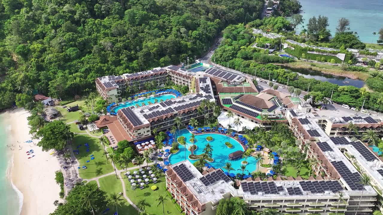 Luxury holiday in Thailand. Resort with private beach and pool. Aerial view of property. Phuket