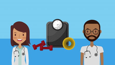 professional couple doctors medical characters animation