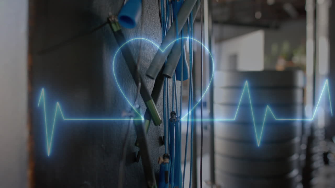 animación del latido del corazón sobre el equipo de gimnasia en el gimnasio