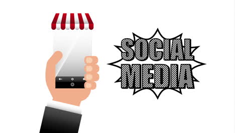 marketing en las redes sociales con la mano usando el teléfono inteligente