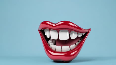 3d rendered cartoon mouth with white teeth and red lips