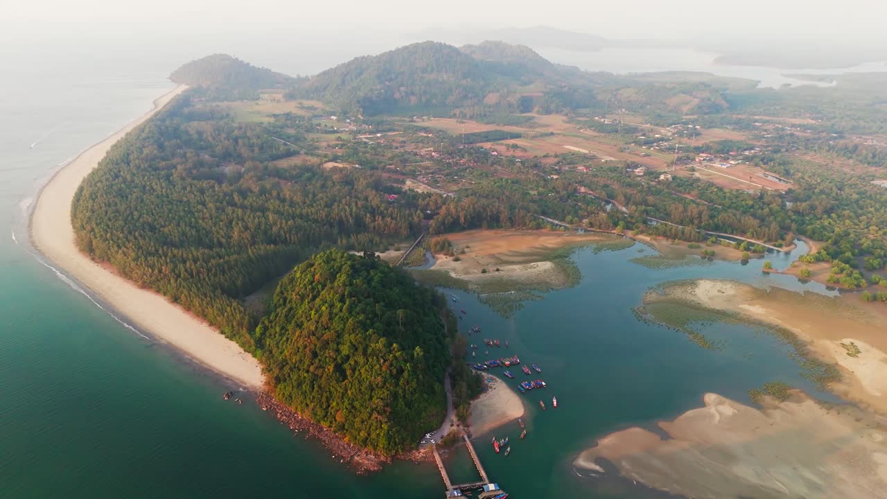 Drone scenic aerial footage of Thailand Laem Son National Park, White sand beach in Tropical forest