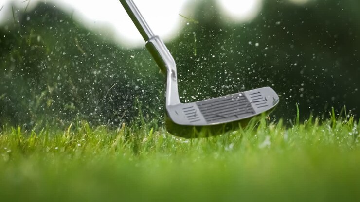 Mazza da golf nell'erba bagnata