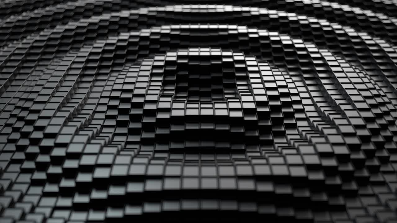 3d render. Dark plastic cubic surface in wave motion. Abstract seamless loop 3d animation of cubes moving up and down.
