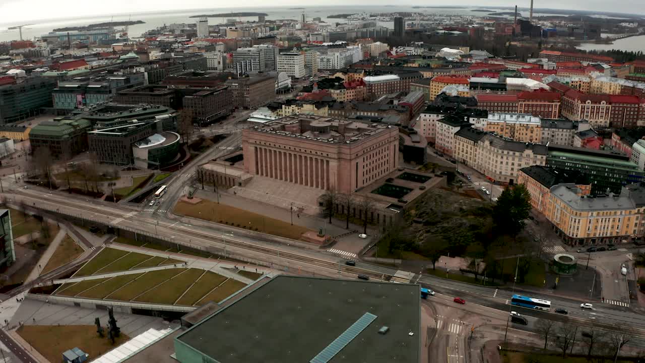 Aerial View of Helsinki, Finland, Featuring the Parliament House
