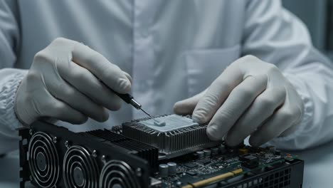 precision application of thermal compound in electronics: a detailed look into the process of improving heat dissipation in a computer component