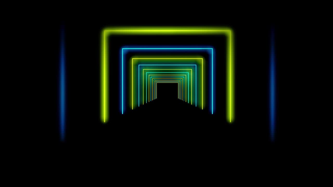 túnel de neón brillante abstracto usando rayos de luz en un mosaico - 4k