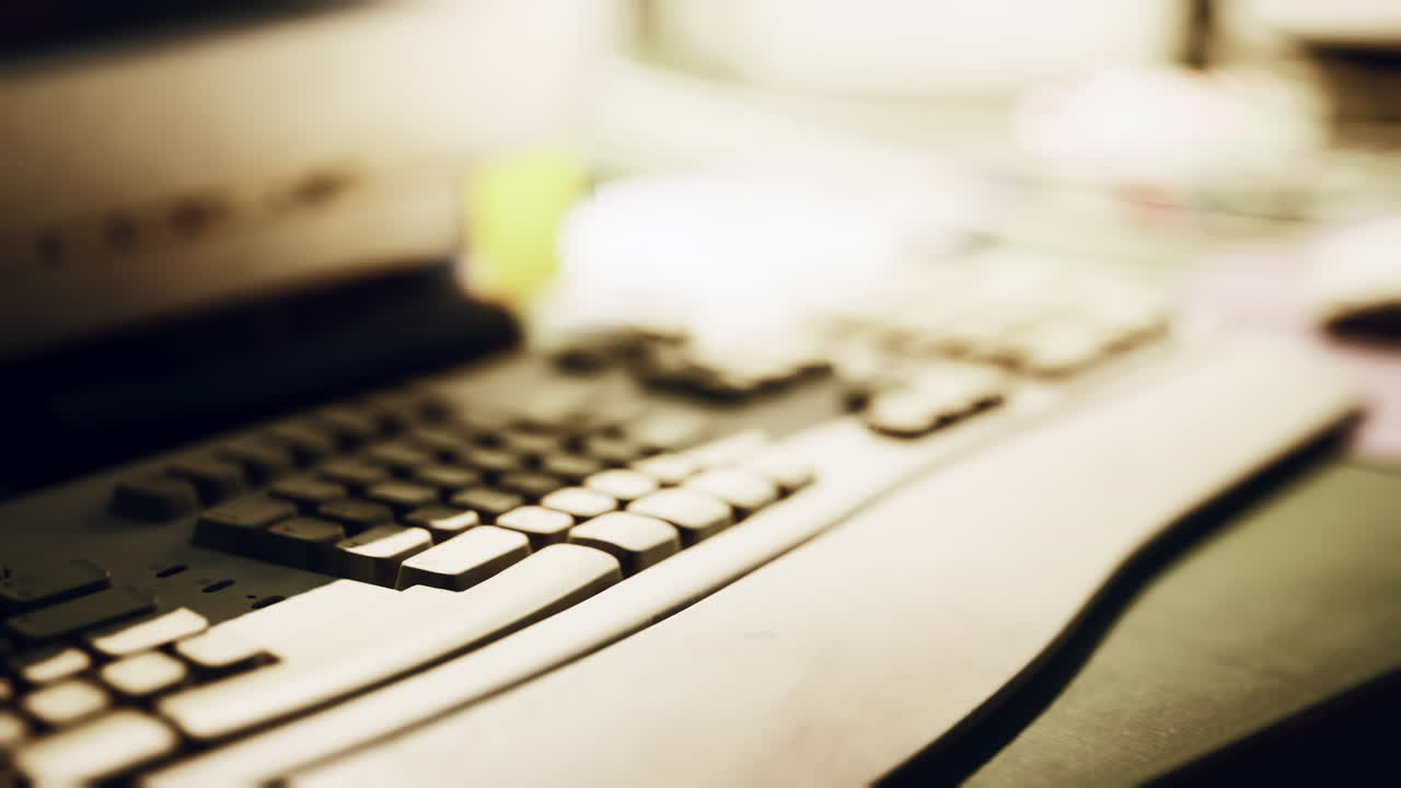 책상 위 에 있는 색 컴퓨터 키보드 의 클로즈업