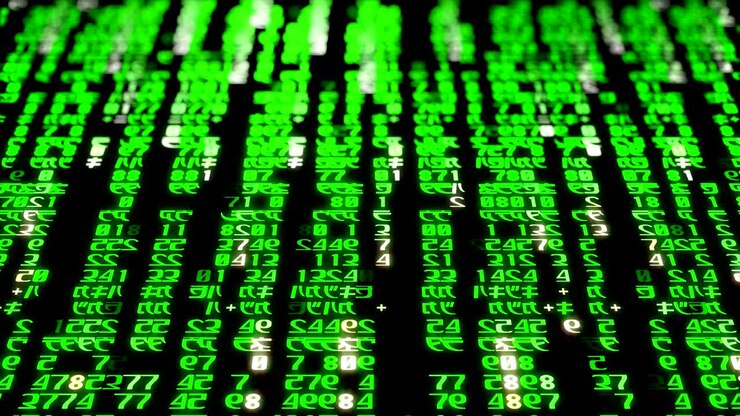 The abstract matrix code is moved in the virtual space. Loopable