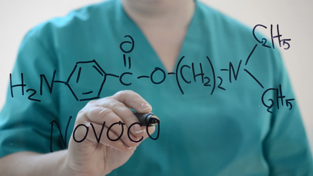 Formula chimica della Novocaina. Disegniamo con un pennarello