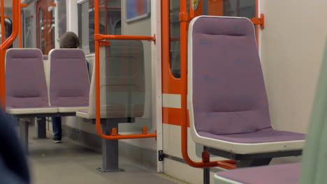 view of empty seat place in subway train prague czech republic