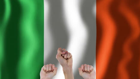 raised fists moving over italian flag background