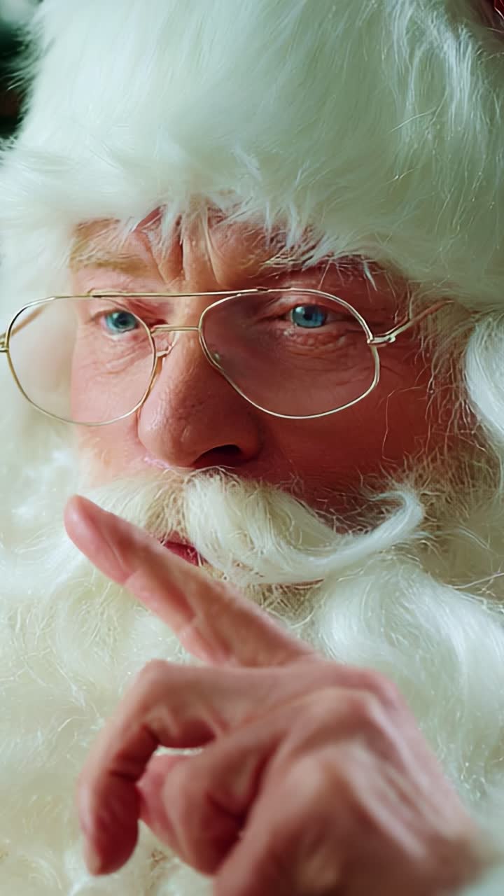 A Classic Holiday Figure Portrayed with Intense Emotion: The Gentle Yet Commanding Expression of a Traditional Gift-Giver, Complete with Iconic White Beard, Round Glasses, and a Signature Red Outfit, Evokes Nostalgia