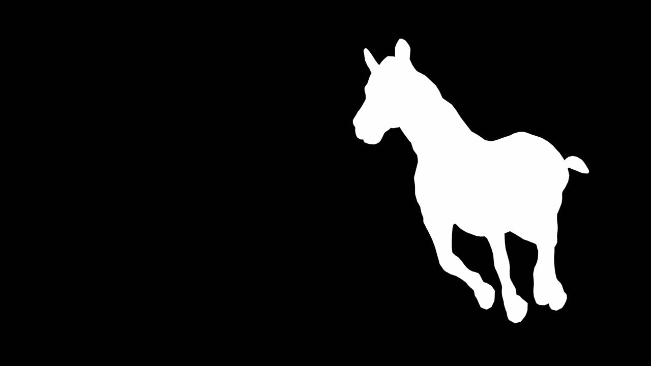 A zebra walking on black background with alpha channel included at the end of the video, 3D animation, perspective view, animated animals, seamless loop animation