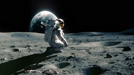 astronaut kneeling on the moon