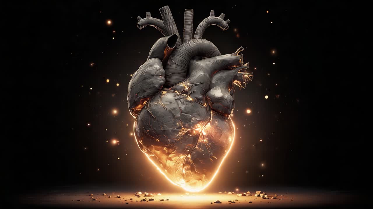 A Stunning Visualization of a Heart in Motion, Capturing Its Intricate Structure and Evolving Glow, Merging Artistic Imagination with Symbolic Life Essence