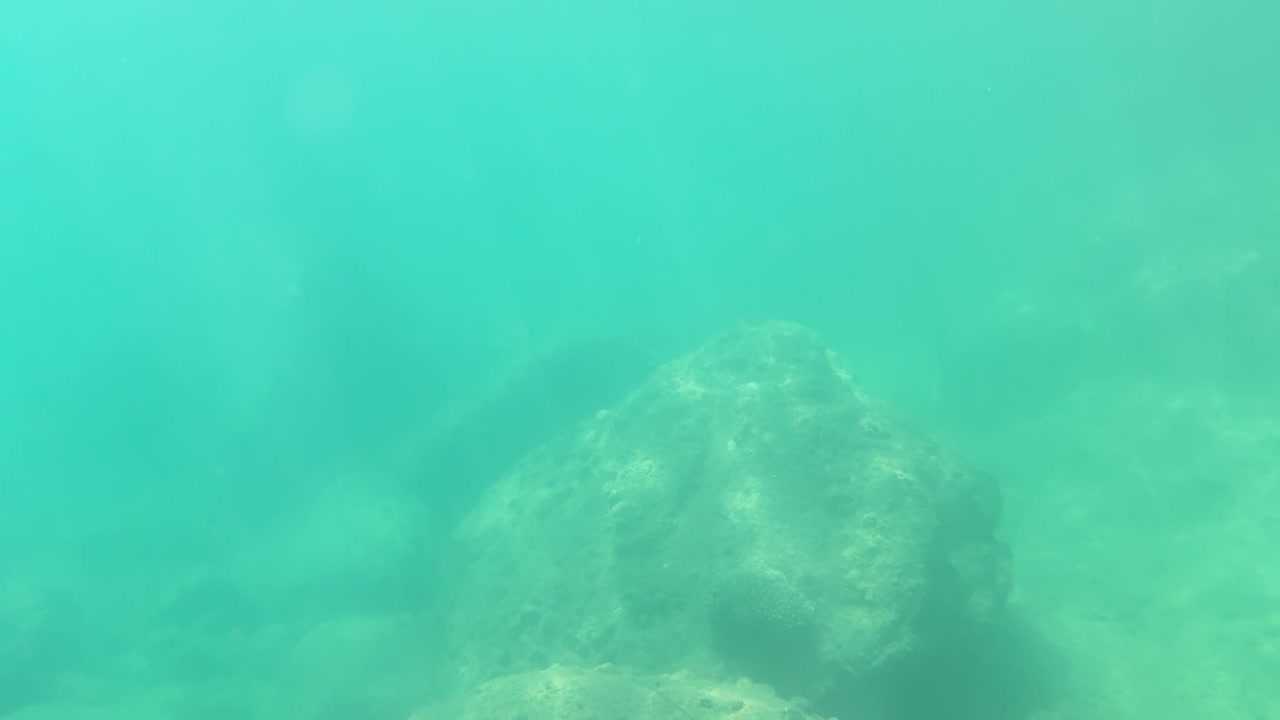 A serene underwater journey near a rocky shoreline, capturing vibrant turquoise waters and natural rock formations in Phuket, Thailand