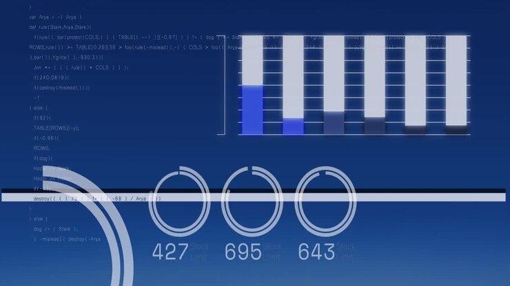Animation of scope scanning and data processing on blue background