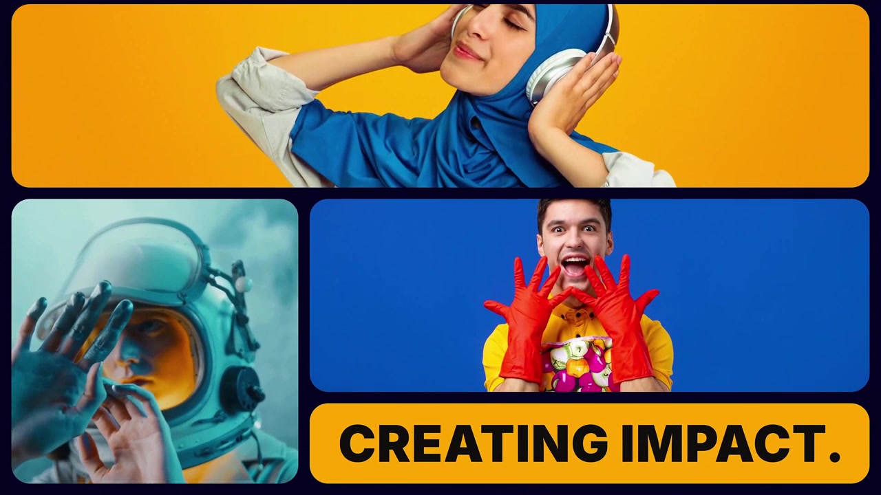 Dynamic Multiscreen Slideshow Featuring Diverse Portraits and Motion Graphics