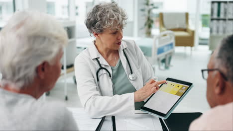 woman, doctor and meeting couple with tablet