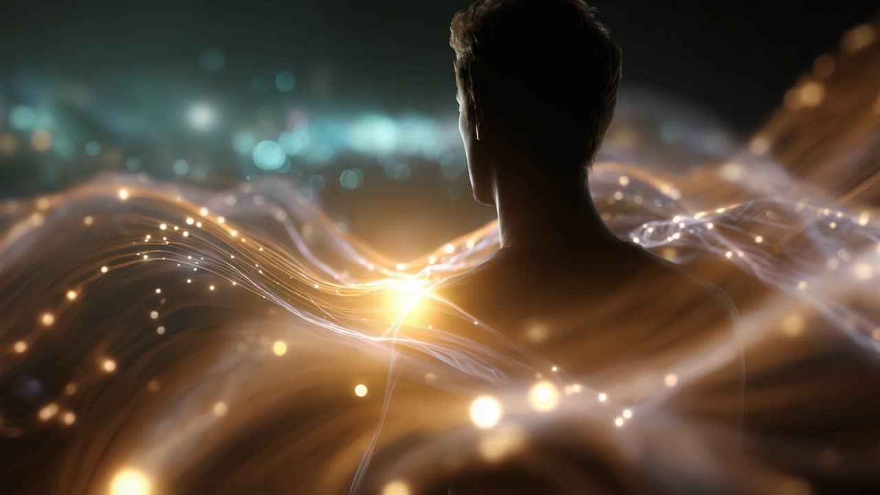 Ethereal Beauty: A Captivating Representation of a Figure Embracing Cosmic Waves of Light and Energy, Capturing the Essence of Harmony and Mystique