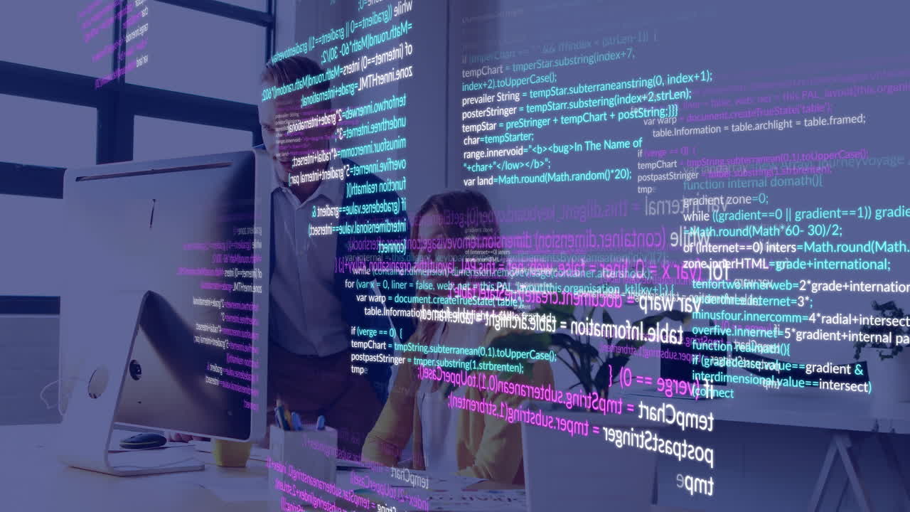 Premium stock video - Computer code animation over business people ...