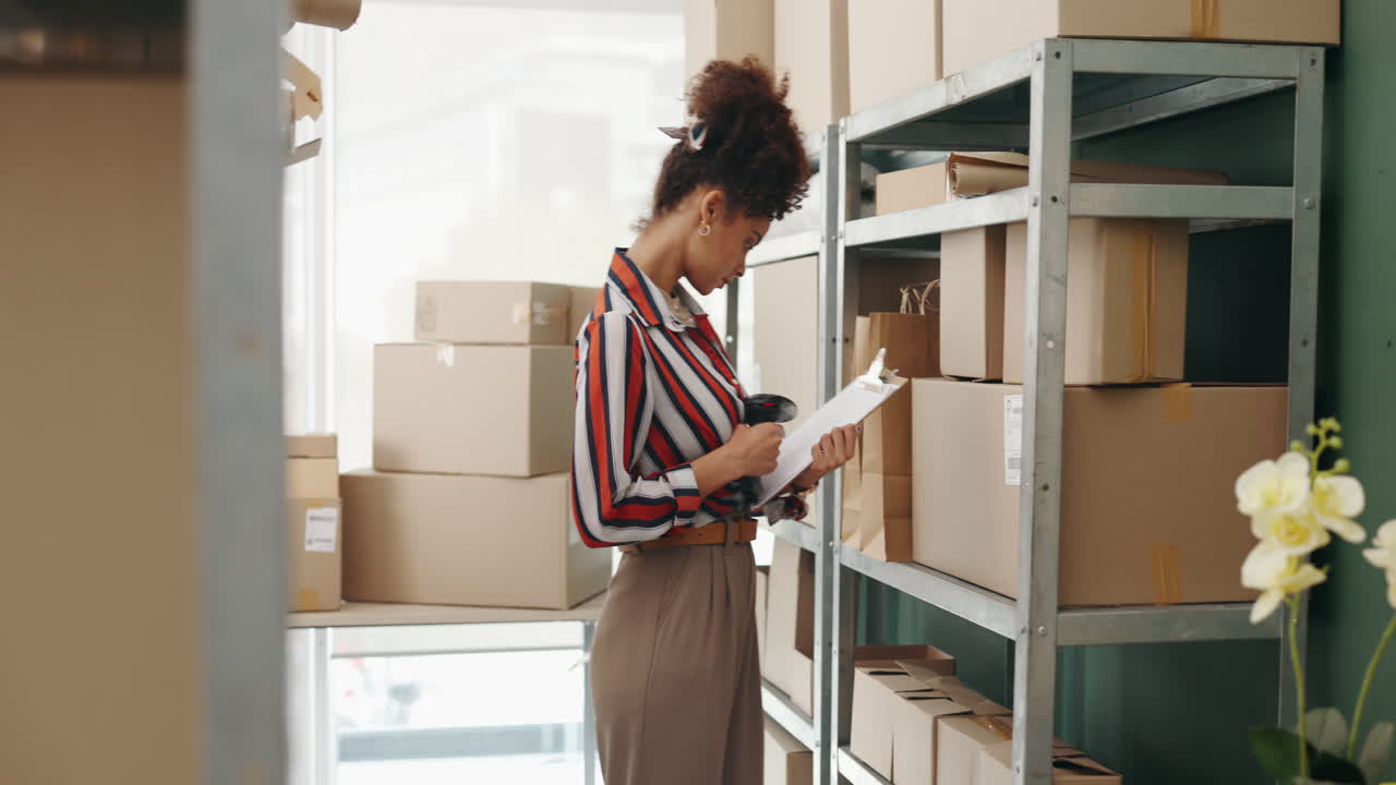 Woman scanning inventory in warehouse