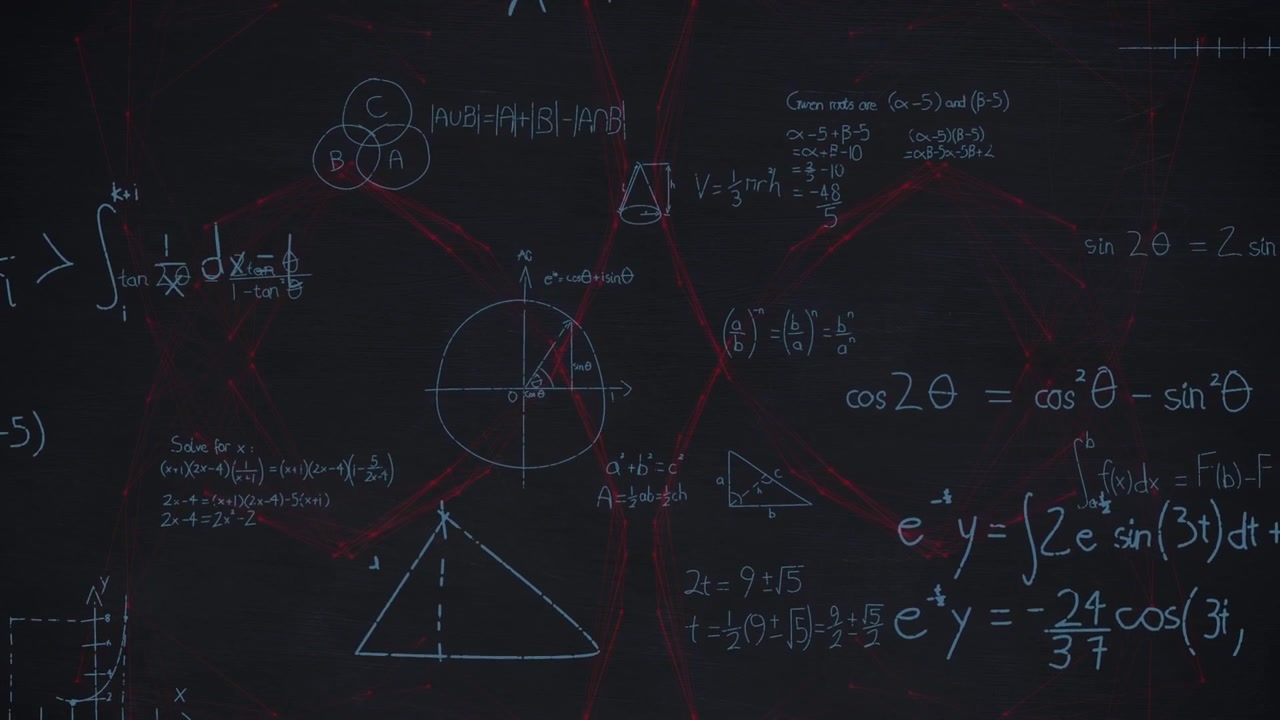 Animation of mathematical equations over globe on black background