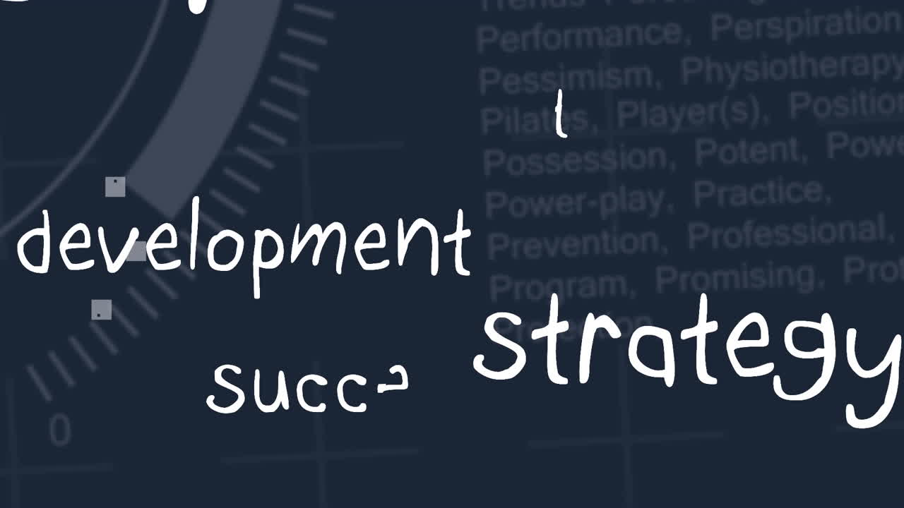 animación de procesamiento de datos y textos comerciales sobre fondo negro