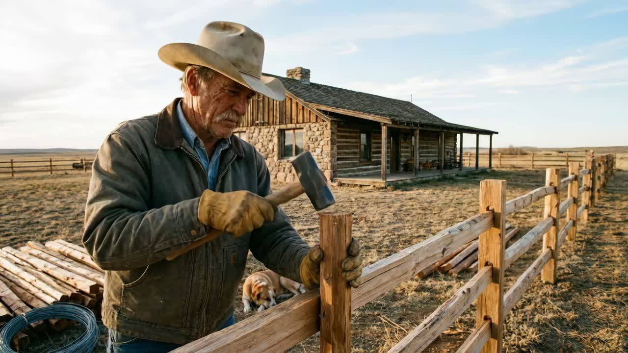 Cowboy repareert hek op ranch